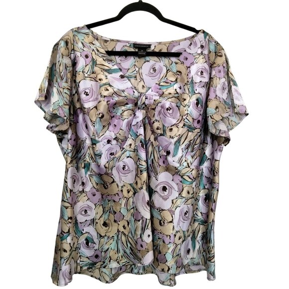 Lane Bryant Womens Multicolor Floral Print Flutter Sleeves Top Plus Size 24 - Picture 5 of 8